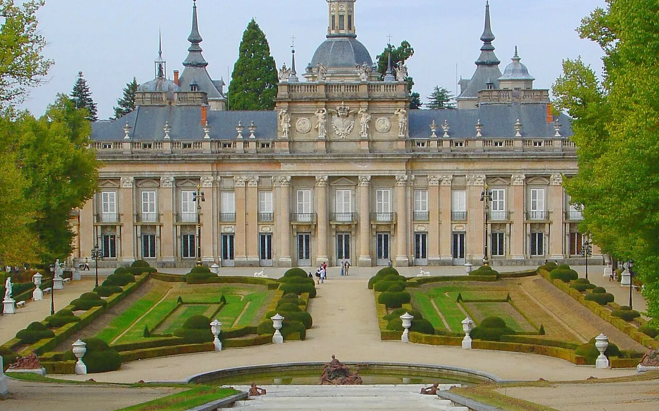 The palace of La Granja de San Ildefonso above its formal parterre gardens